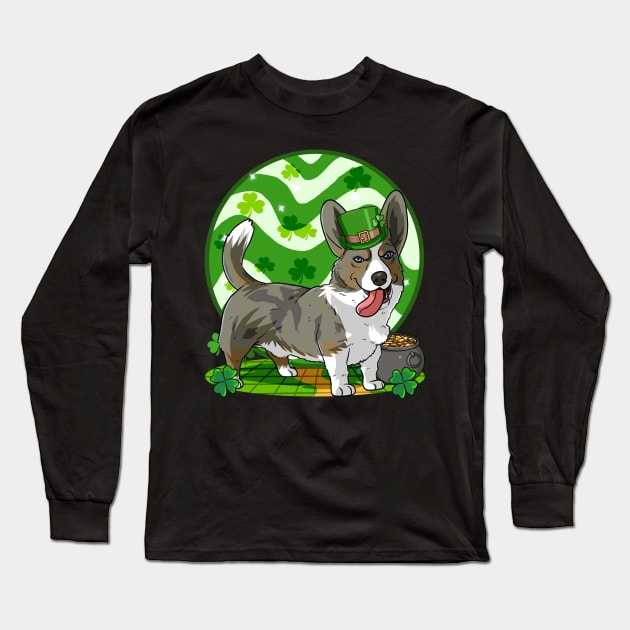 Cardigan Welsh Corgi Dog St Patricks Day Leprechaun Long Sleeve T-Shirt by Noseking